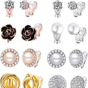 Wremily | Women's Gold & Silver Hypoallergenic Flower Clip On Earrings